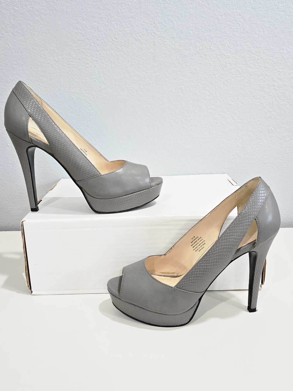 Nine West Gray Peep-Toe Platform Heels